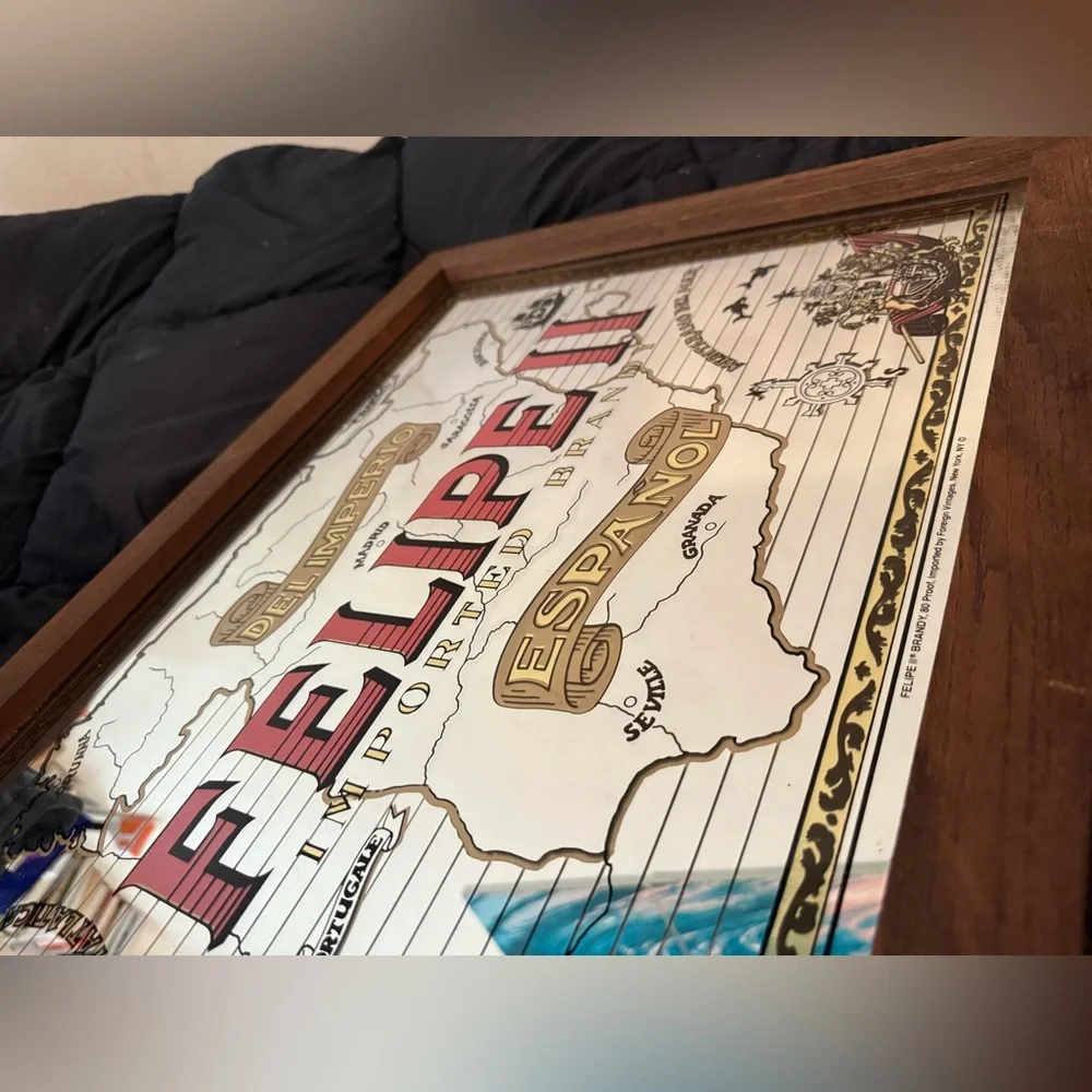 Very rare Bar sign Advertising FELIPE II Brandy Mirror Spain